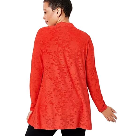 Susan Graver Regular Burnout Knit Cardigan and Tank Set FLASH CORAL NWOT SIZE XS - Picture 2 of 12